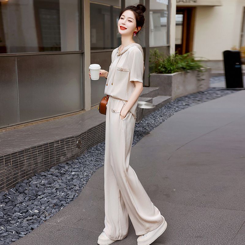 Ensemble deux pièces en soie glacée haut de gamme pour femme, nouvelle collection été 2025_voghion.com