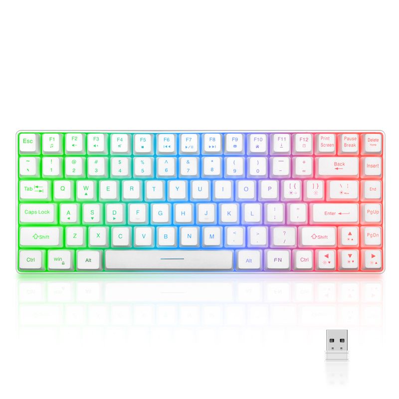 Teclado sem fio com 84 teclas, teclado para jogos luminoso com carregamento, teclado com fio para laptop de mesa tipo C_voghion.com