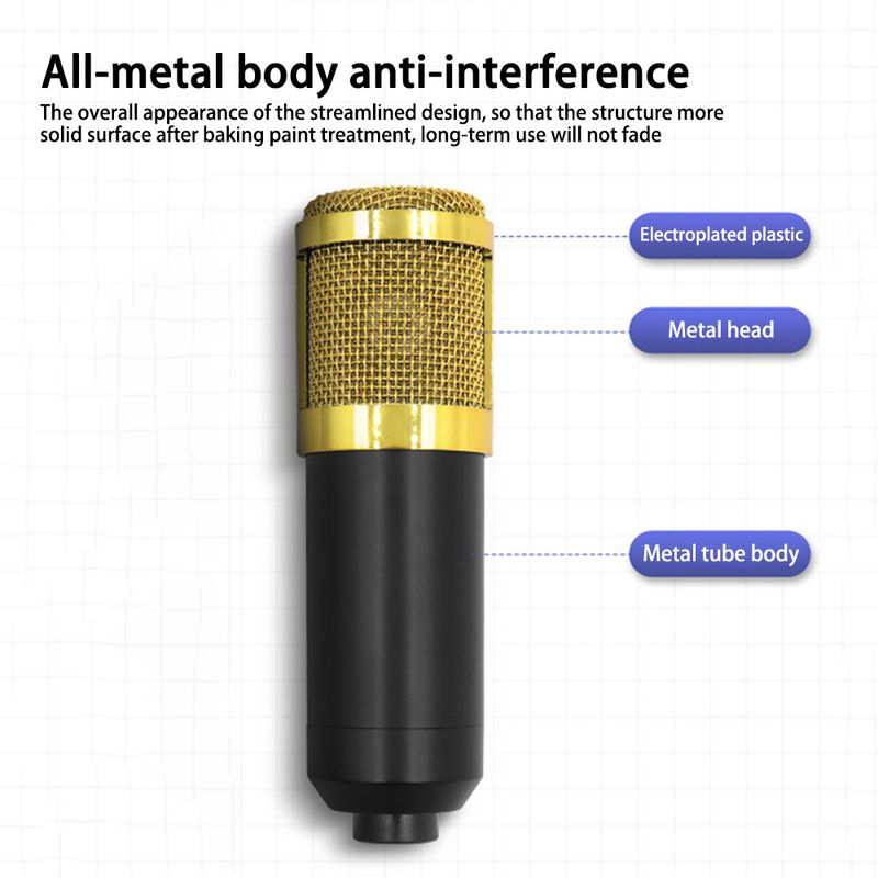 Micrófono de capacitancia de anclaje profesional Conexión inalámbrica Bluetooth para PC Karaoke Transmisión en vivo Grabación en estudio_voghion.com