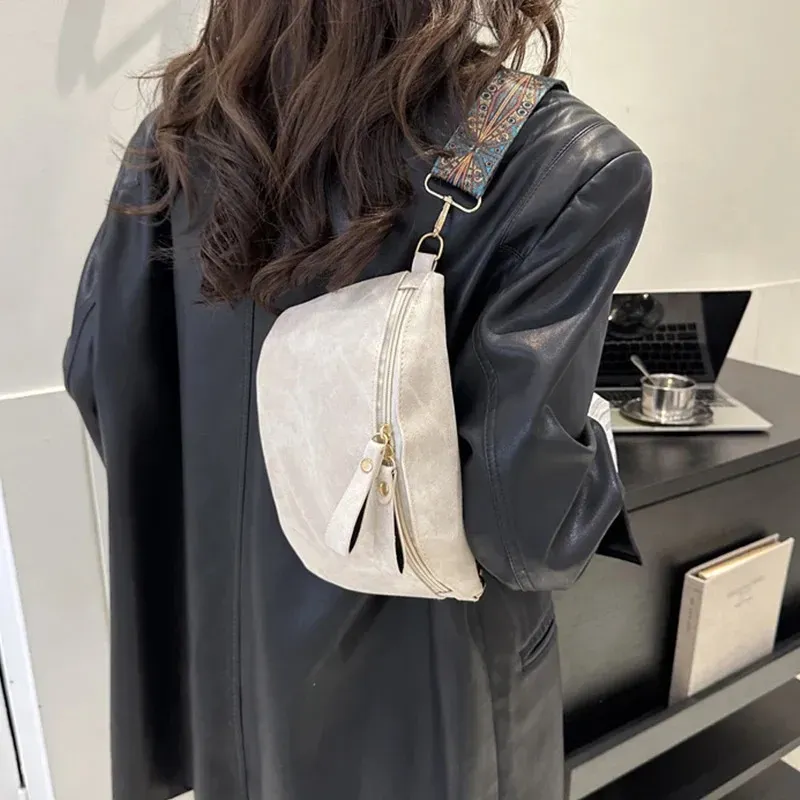 Borsa a tracolla da donna in pelle PU, elegante, con tracolla larga, tinta unita, marsupio alla moda, 250806_voghion.com