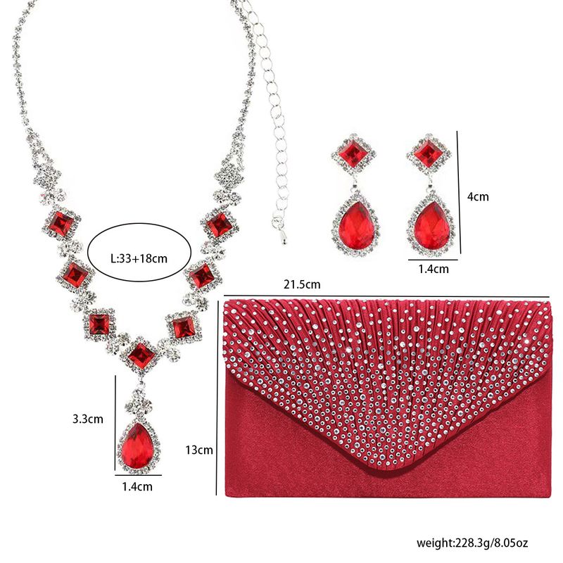 Women's Jewelry Set - Elegant Red Gemstone Geometric Drop Necklace & Earrings With Clutch Bag For Evening Gowns, Dinner Parties & Special Occasions_voghion.com