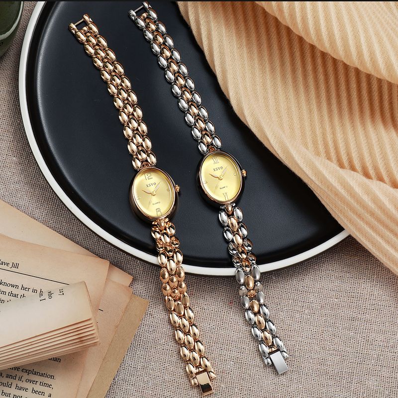 New Hot Sale Small Oval Dial Alloy Bracelet Daily Versatile Women's Quartz Watch 1pcs/set_voghion.com