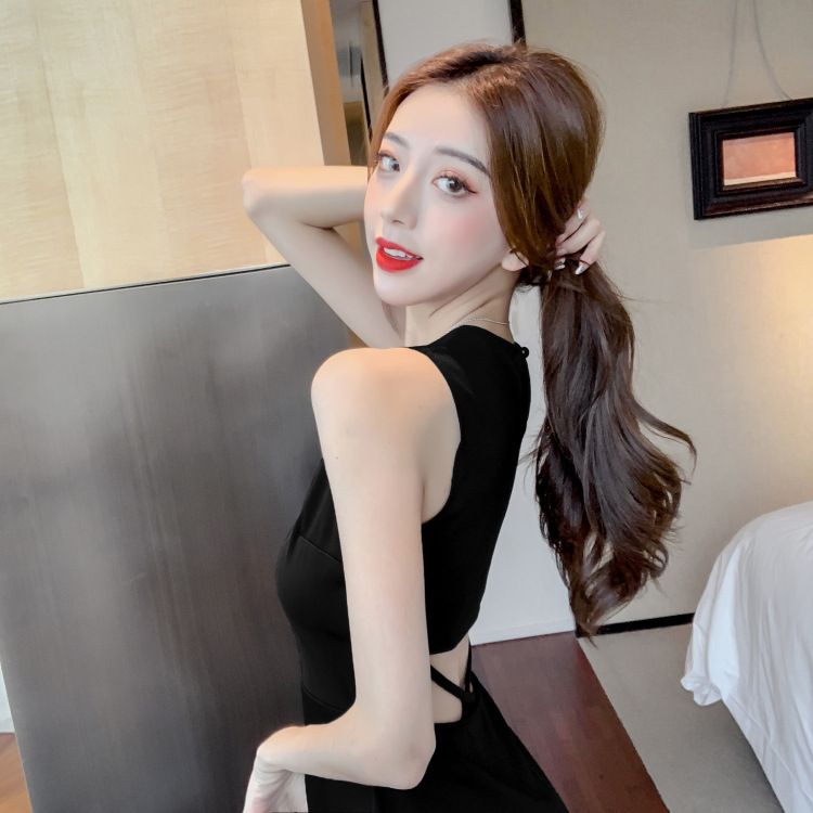 GraceChic GraceChic Abito corto in un unico pezzo, estivo, sexy, nuovo, stile coreano, senza schienale, vita sottile, senza maniche e base nera_voghion.com