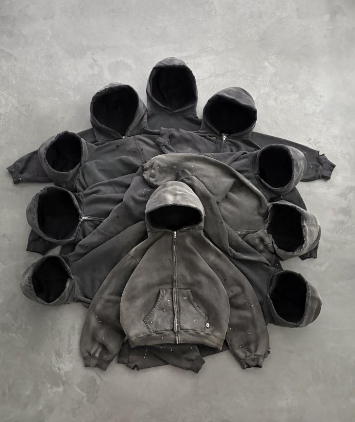 Vintage Washed Hooded Sweatshirt – Unisex Oversized Zip-Up Hoodie, Streetwear Distressed Cotton Blend Pullover With Drop Shoulder (Grey, S-XXL)_voghion.com