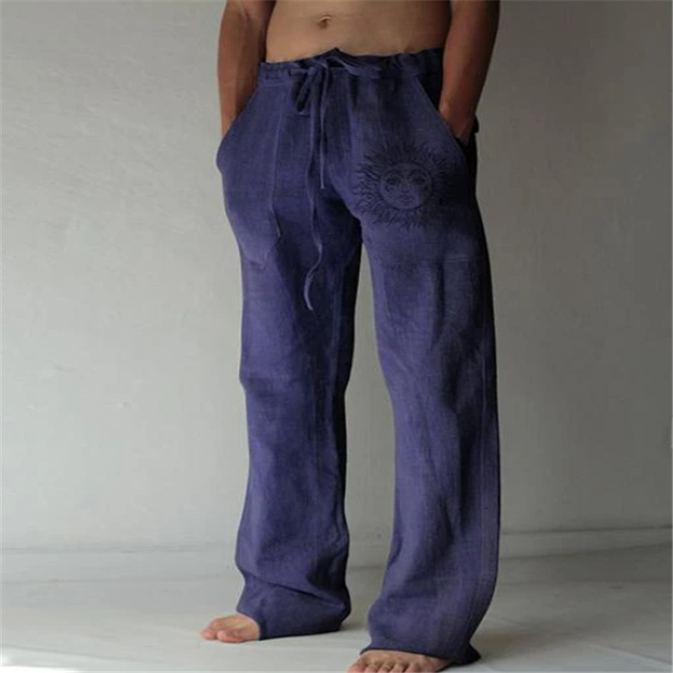 Man's clothing Men's new drawstring elastic cotton hemp loose casual pants_voghion.com