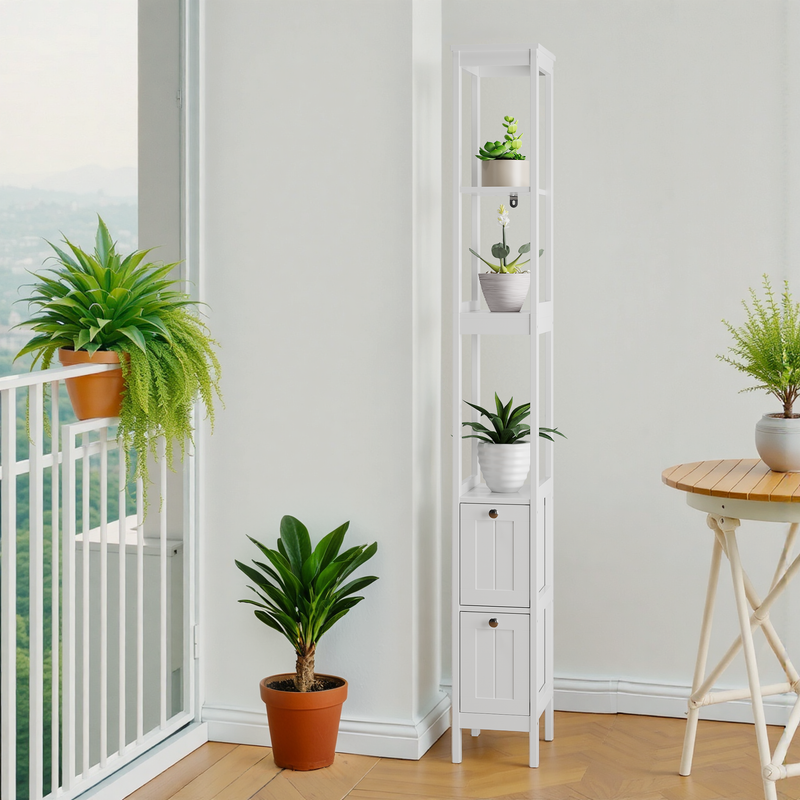 Schmaler Hochschrank Fürs Badezimmer, Freistehend Mit 2 Schubladen & 3 Böden, 20x30x160 Cm, Bianco_voghion.com