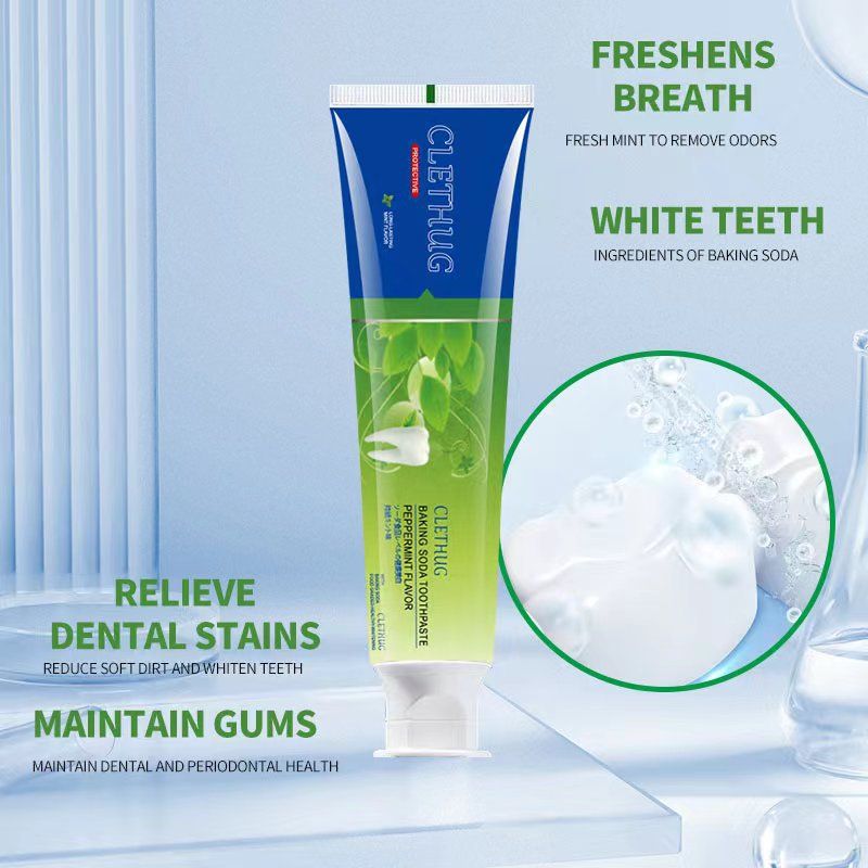 CLETHUG Full English Version Baking Soda Toothpaste 180g Large Capacity Fresh Brightening Teeth Stain Removal_voghion.com
