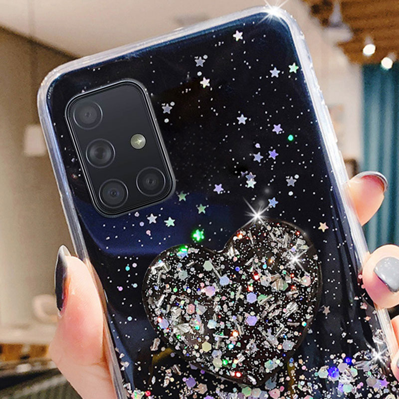 Glitter Custodia per supporto per Samsung A51 A71 A50 A70 A21s A12 A41 A40 A31 A20e A02 Cover per Samsung J6 J4 A6 A8 Plus A7 2018_voghion.com