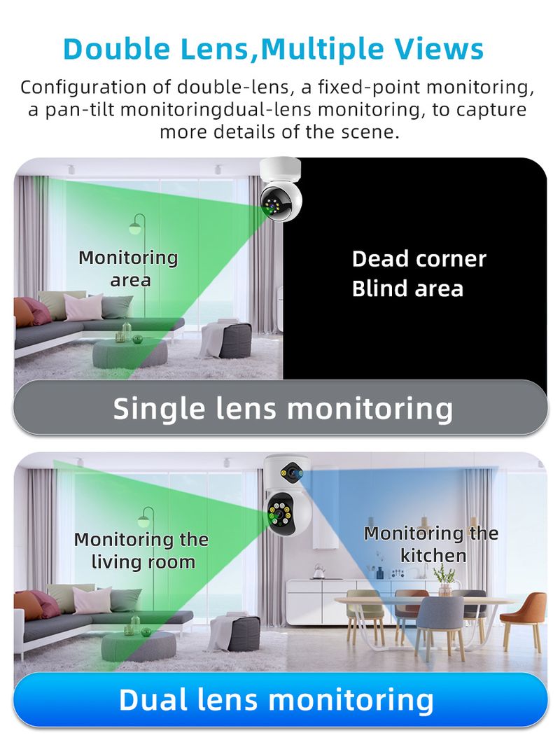 ICSEE 6MP WiFi IP Babymonitor med dobbel linse Farge Nattsyn Menneskelig Automatisk Sporing Video Smart Hjem Overvåkingskamera_voghion.com