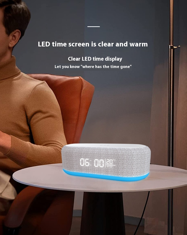 Enceinte sans fil YaShoo - Communication Bluetooth, réglage du réveil/de l'heure, chargement sans fil, veilleuse à neuf vitesses, affichage de l'heure et de la température_voghion.com