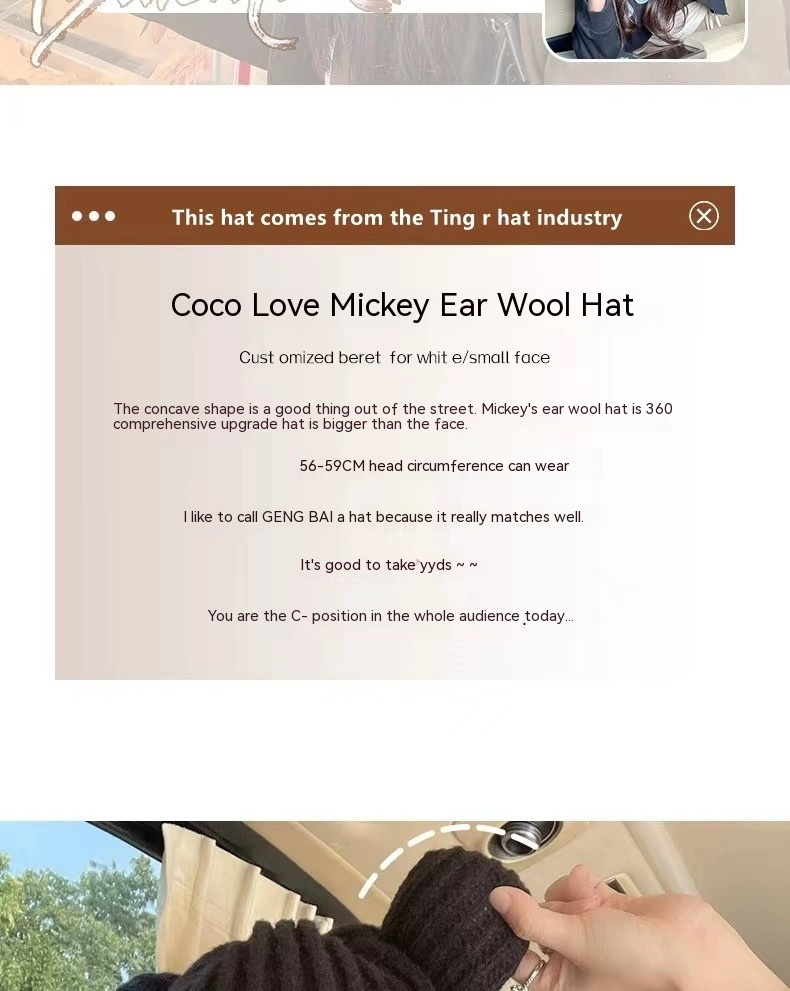 Nouveau visage montrant des oreilles d'ours tricoté chapeau de laine automne et hiver édition coréenne chaud tricoté chapeau japonais polyvalent mignon chapeau froid fille_voghion.com