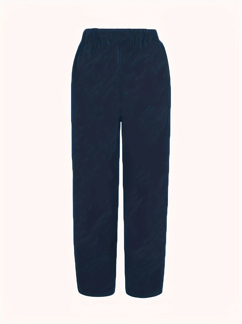 Pantaloni larghi alla moda da donna, casual, larghi, in cotone e lino, con elastico in vita, a nove punte_voghion.com