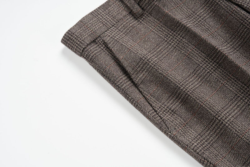 Conjunto de chaqueta de traje casual delgado a cuadros de ropa de hombre de 3 piezas_voghion.com