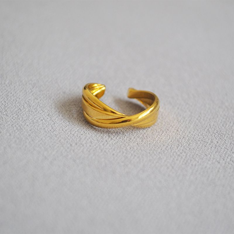 Bague ouverte à trois anneaux en laiton plaqué or, enroulement croisé simple vent froid personnalité simple tempérament tout-match_voghion.com