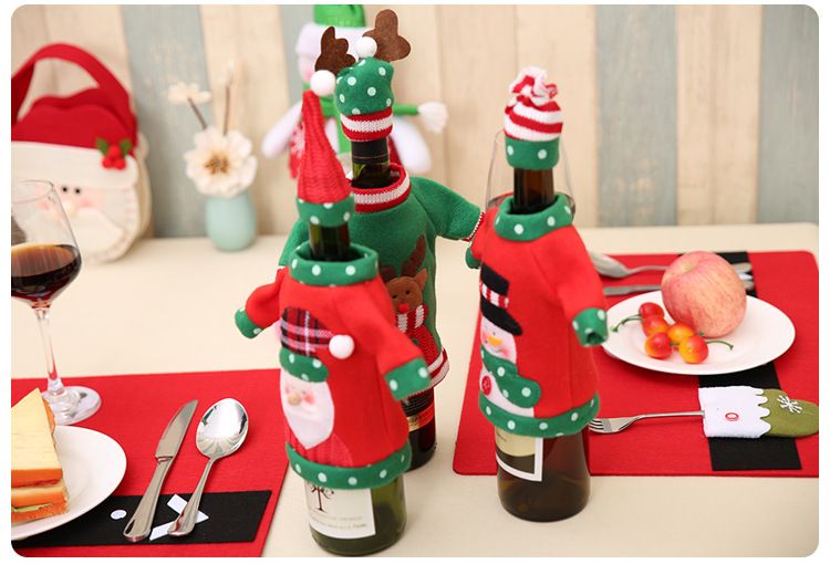 Weihnachtsdekoratives Weinflaschenset, weihnachtliches, besticktes Cartoon-Weinflaschenset, Weihnachtstischdekoration_voghion.com