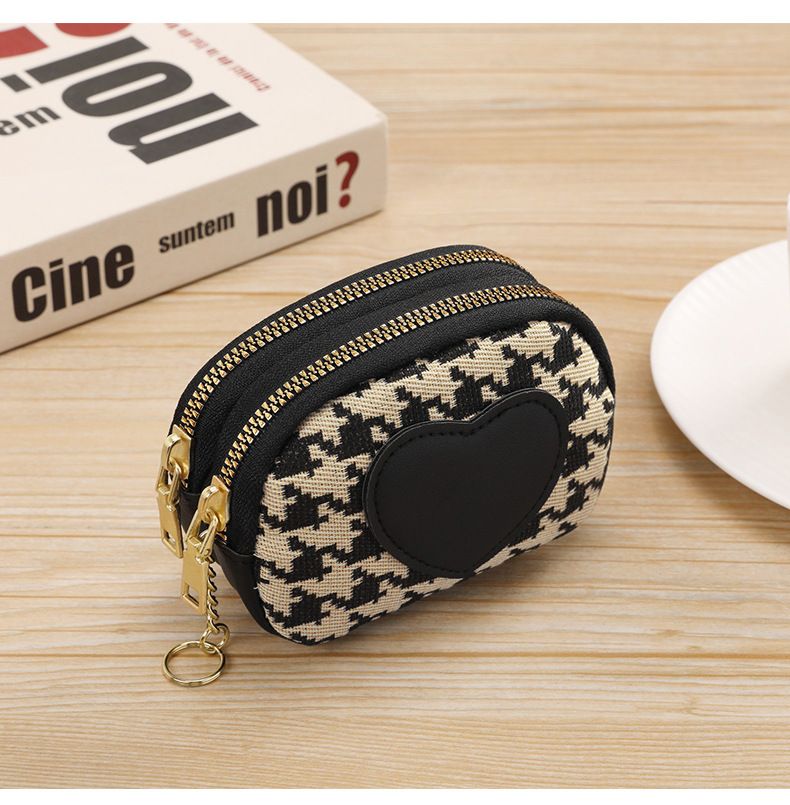 Portafoglio mini pied de poule – Portamonete e carte compatto ed elegante per uomo e donna, in pelle PU vintage con doppio scomparto_voghion.com
