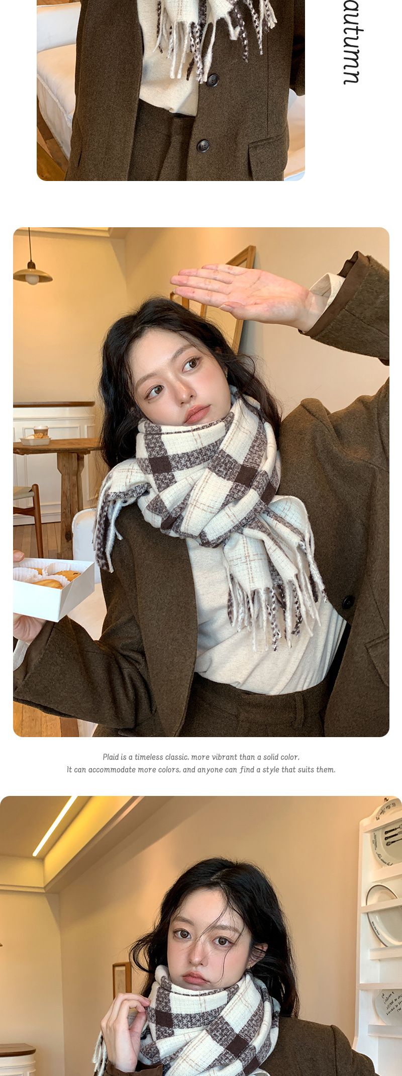 Schal für Damen 2024 Herbst und Winter neue koreanische Version karierter Schal vielseitiger mittlerer bis langer Stil, getragen als_voghion.com