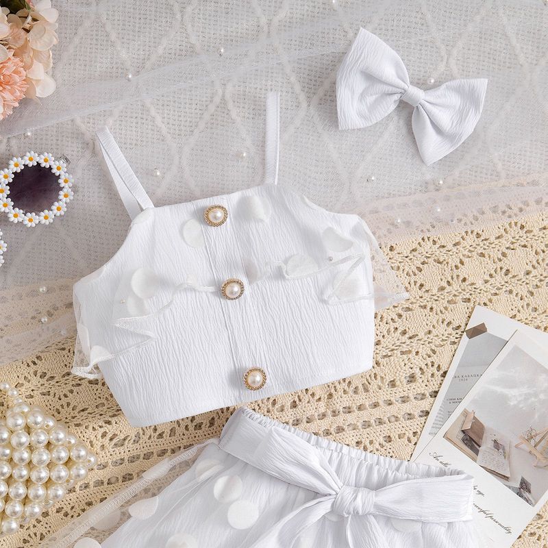 Kinderbekleidung, Sommeranzüge, modische Camisole-Westen mit Punkten, Netzröcke, mehrteilige Anzüge_voghion.com