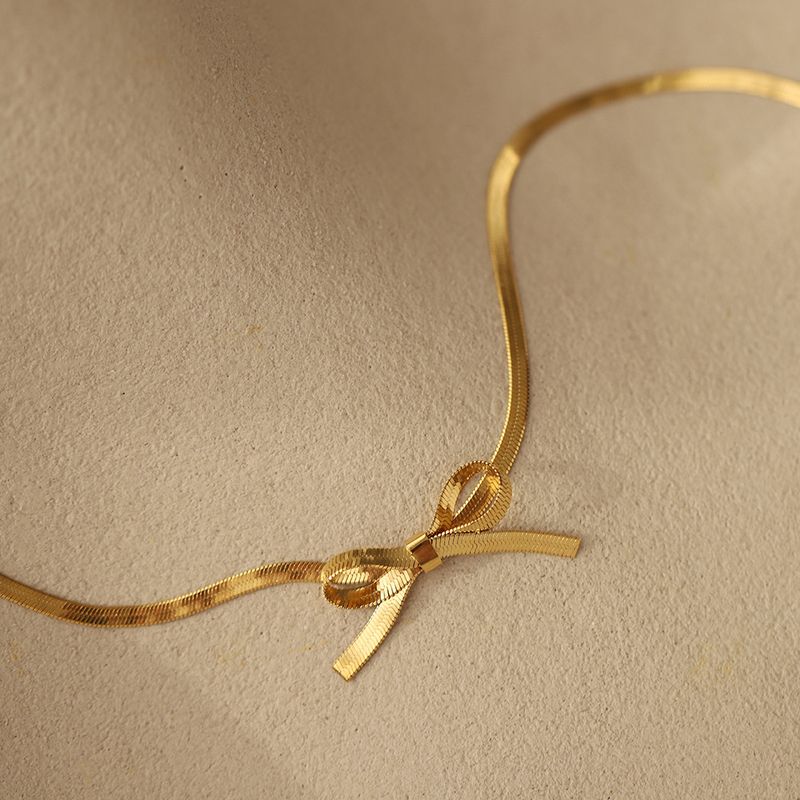 Collar gargantilla lazo collar serpiente hueso pequeño fresco titanio acero chapado en oro plata no se decolora_voghion.com