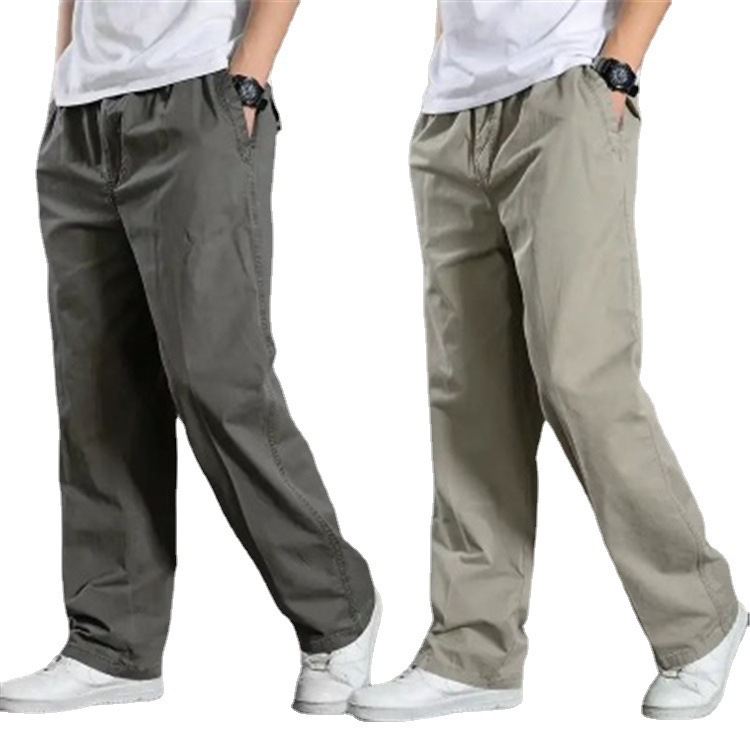 Summer New Style Men's Cotton Casual Cargo Thin Loose Large Elastic Waist Straight Pants_voghion.com