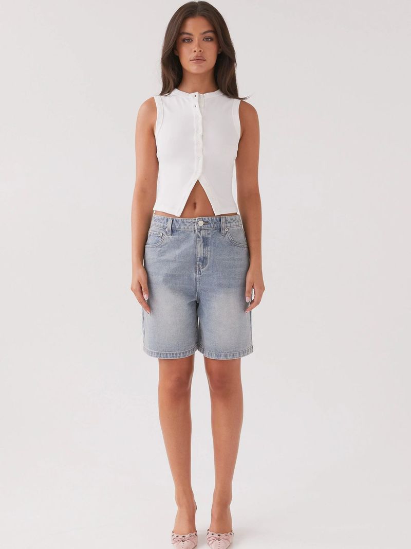 Damenbekleidung Sommer Y2K Slim Hot Girl Ärmellose Weste mit Rundhalsausschnitt und gerippten Knöpfen_voghion.com