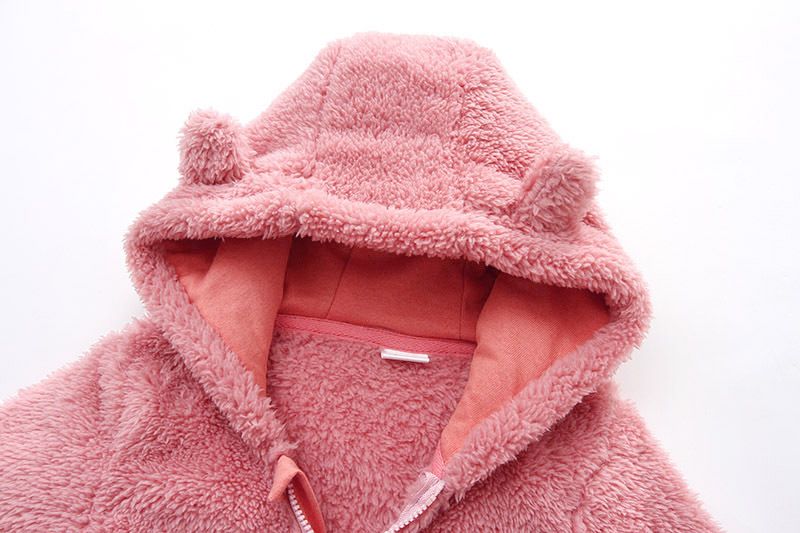Soft Fleece Hooded Baby Jumpsuit With Mittens - Unisex Cartoon Style Infant Romper For Newborns - Cozy Zipper Closure, Long Sleeve, Neutral Colors_voghion.com