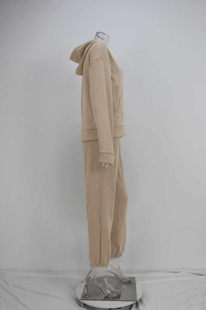 New women's autumn hoodie set solid color casual fashion sports pants two-piece set_voghion.com