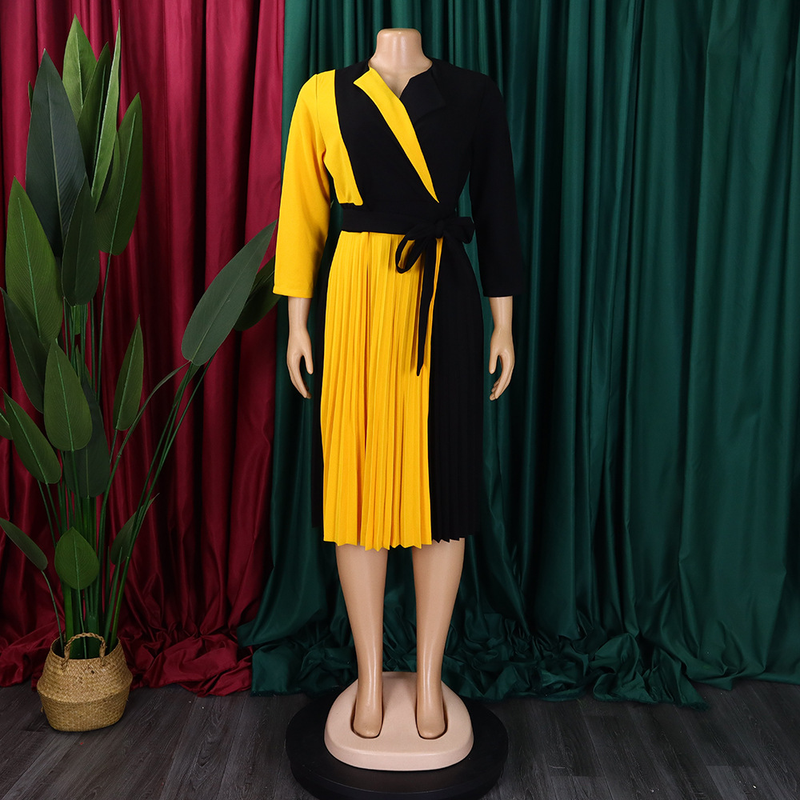 Women's fashion temperament color matching strap pleated skirt elegant_voghion.com