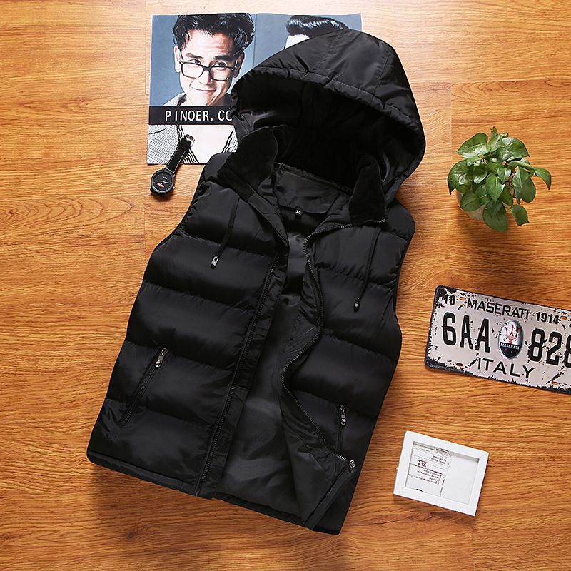 Weste Herren Breite Version Kiefer Winter Koreanische Version Trendy Fashion Slim Fit Hübsche Kapuze Abnehmbar_voghion.com