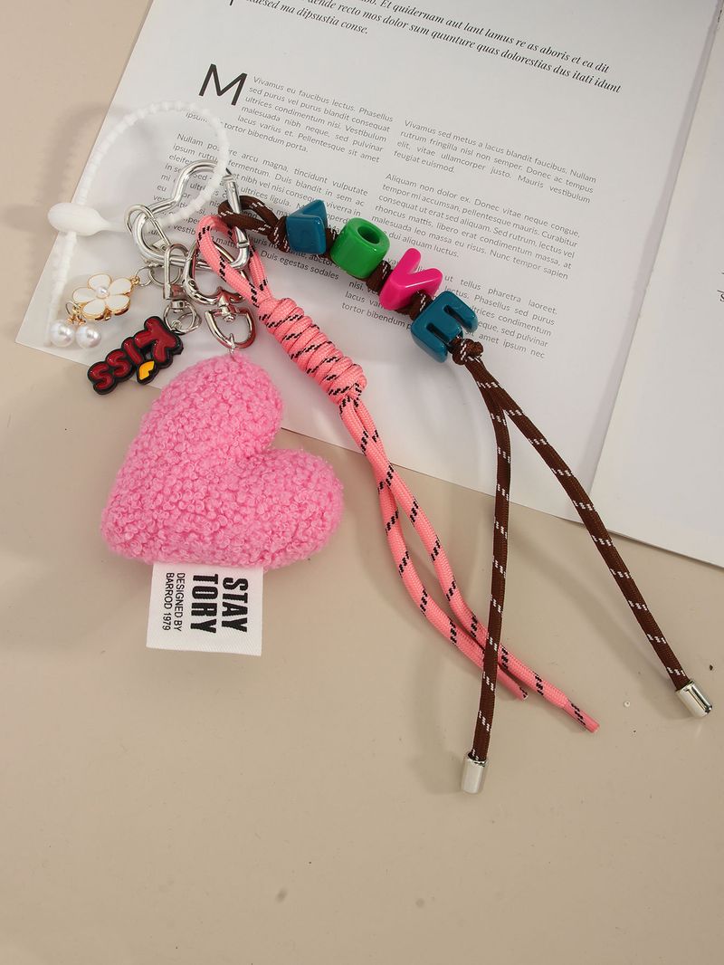 Fluffy Love Heart Keychain - Cute & Stylish Bag Charm Accessory For Purse, Backpack, Or DIY Decor (Pink)_voghion.com