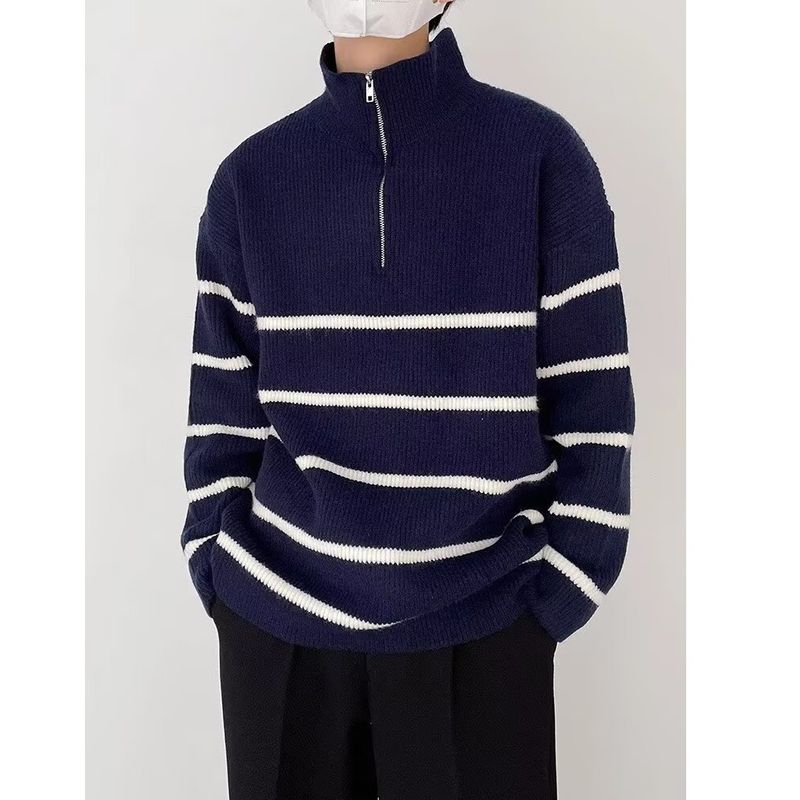 Maglione da uomo in maglia a trecce con mezza zip - Pullover a collo alto dalla vestibilità comoda per un abbigliamento casual invernale_voghion.com