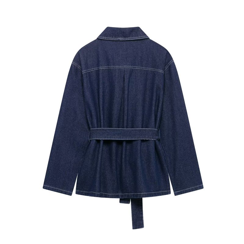 Abbigliamento da donna, cintura, giacca con risvolto, pantaloni a gamba larga in denim_voghion.com