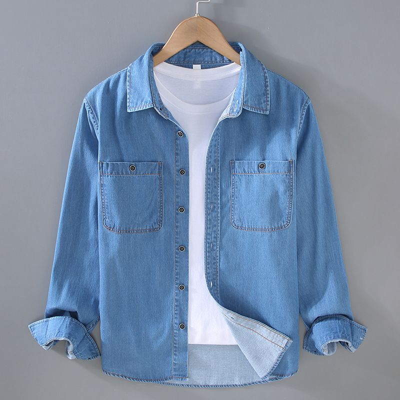 Camicia in denim da uomo a maniche lunghe, primavera e autunno, vintage, da lavoro, giacca casual da uomo_voghion.com