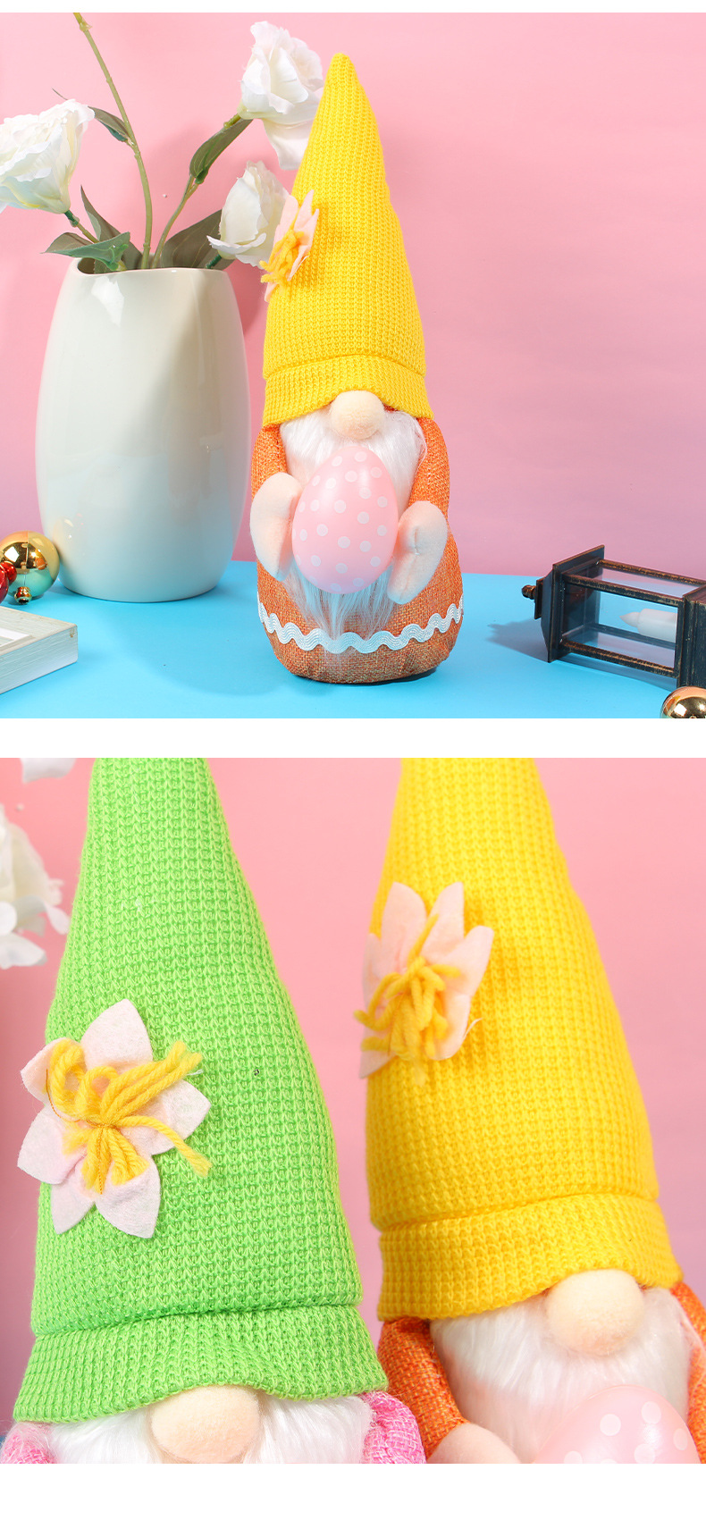Easter decoration scene layout cartoon rabbit, cute faceless doll, Easter egg doll_voghion.com