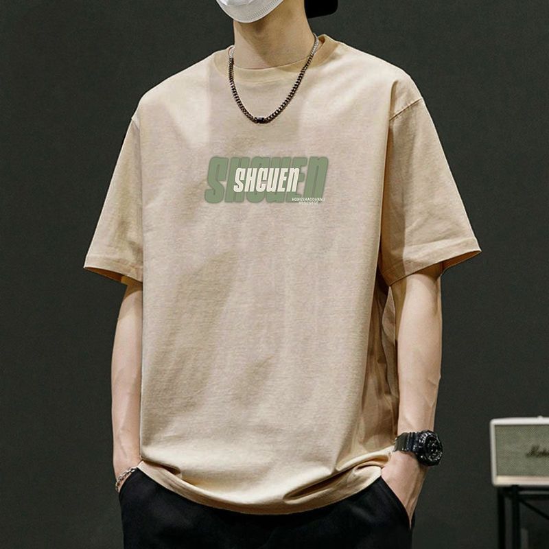 100% Cotton American Style Trendy Brand Casual T-Shirt For Men Summer New Loose Round Neck Short Sleeve Top Base Layer_voghion.com