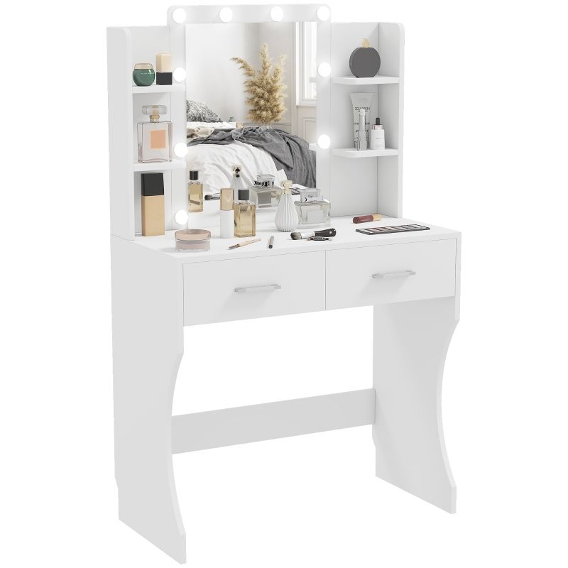 Lámpara LED Schminktisch Mit Spiegel Und Dimmbaren, Schubladen Und Regalen, Weiß_voghion.com