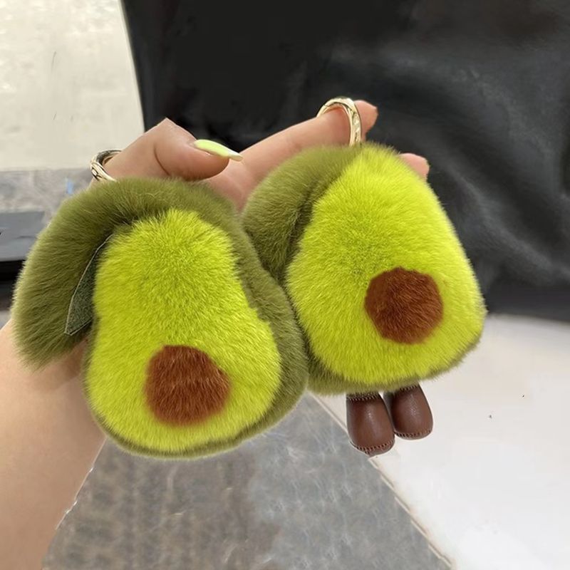 Echtes Rex-Kaninchenfell Avocado Auto Schlüsselanhänger Anhänger Ins süße Plüsch personalisierte Puppe Rucksack Dekoration für Frauen_voghion.com
