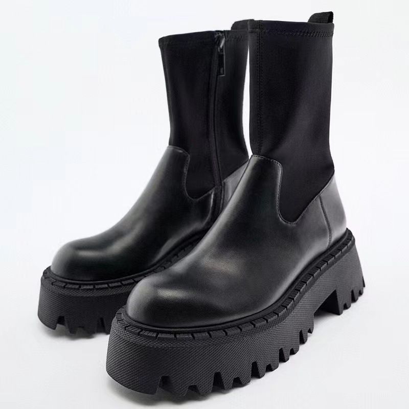 New Autumn Style Height Enhancing And Slimming Elastic Ankle Boots Thick Soled Short Boots For Women Martin Boots Chelsea Short Boots_voghion.com