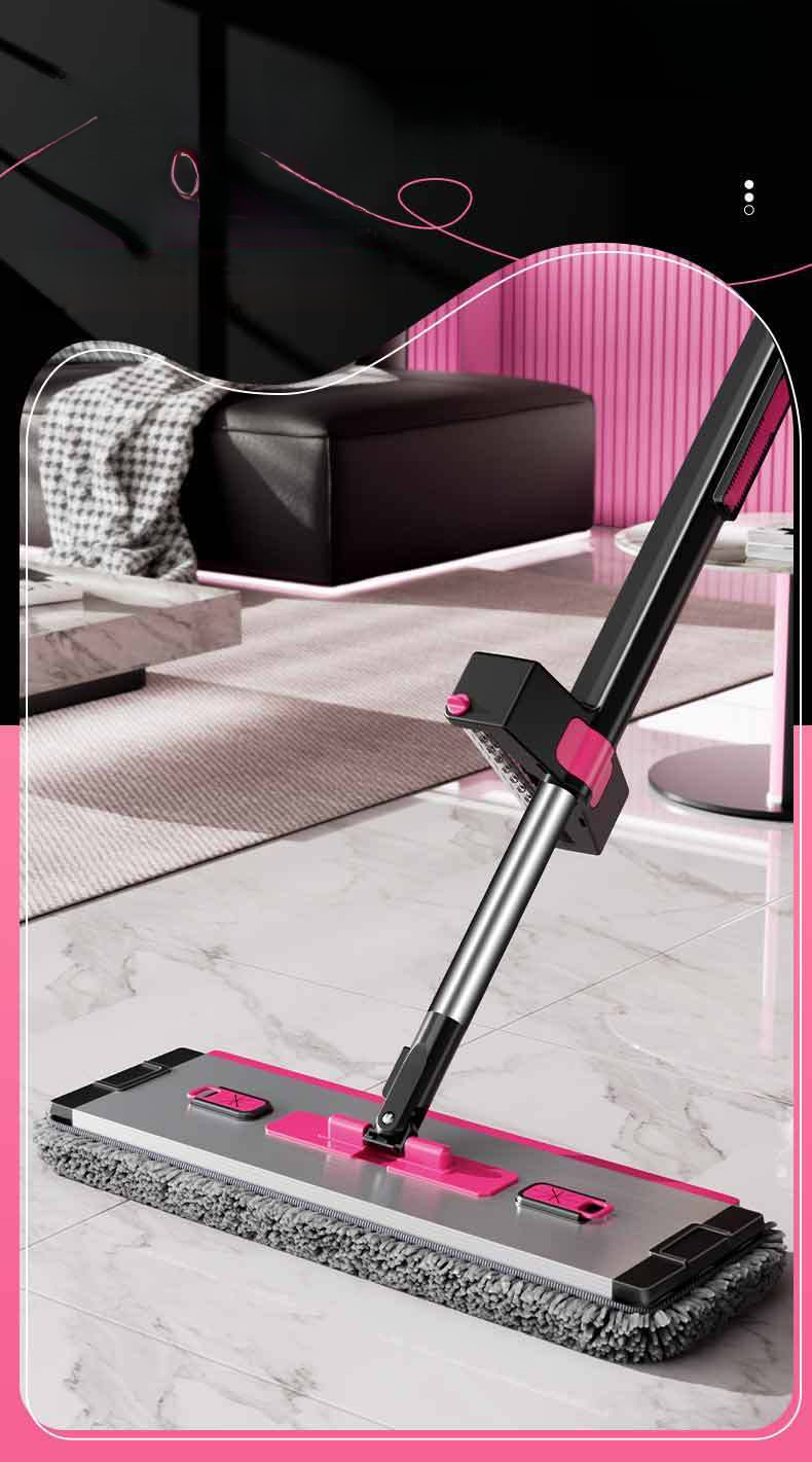 Unique Thickened Chenille Stainless Steel Rod Clamp Fixed Dual-use Dry And Wet Hand-free Household One-sweep Flat Mop_voghion.com