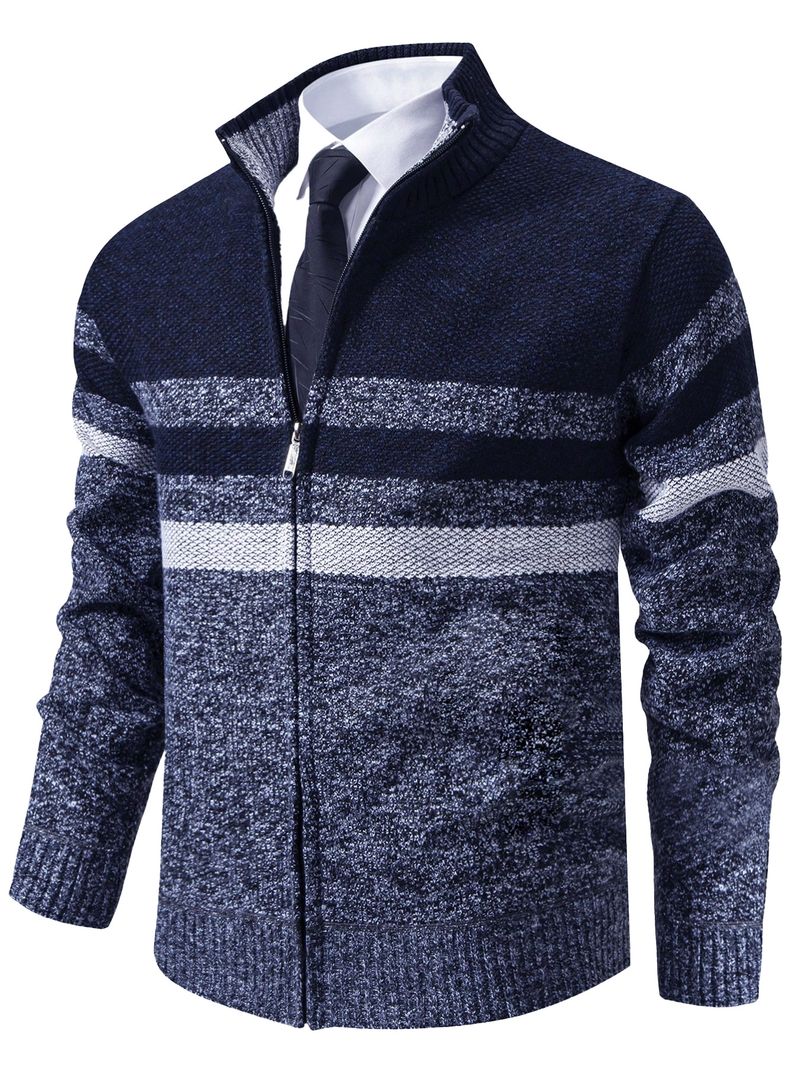 Herren-Baseballjacke, Strickpullover, Cardigan – Slim Fit, dehnbarer Pullover mit Farbblock-Design für die Freizeit im Herbst und Winter_voghion.com