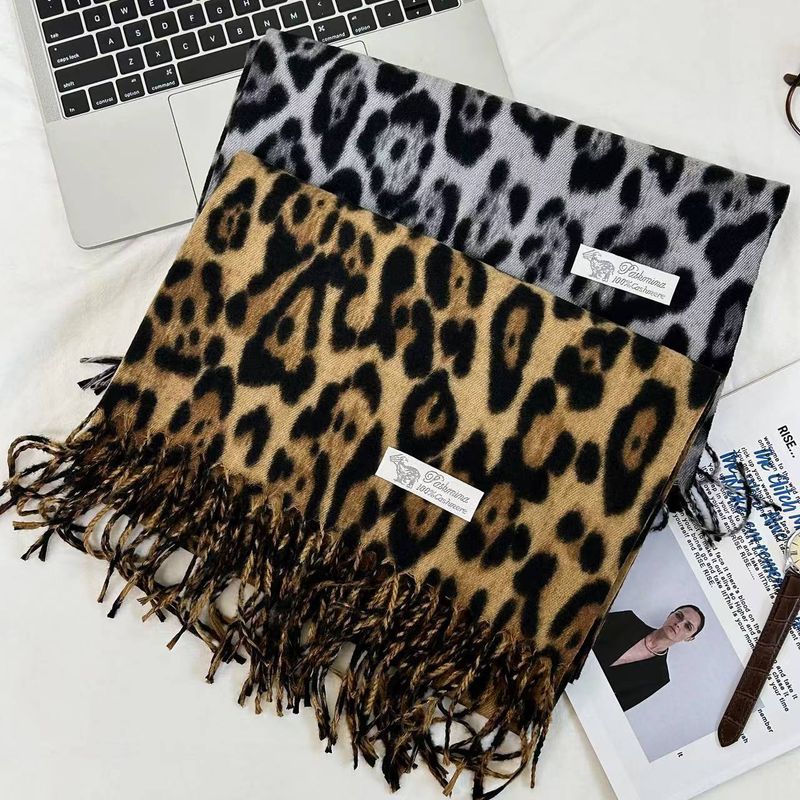 Nouveau châle à pompon en cachemire classique imprimé léopard pour femme, écharpe polyvalente et chaude_voghion.com