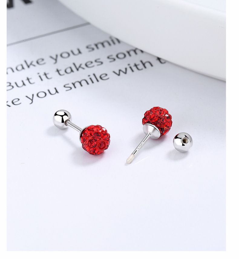 Silberrote Volldiamant-Kugelohrringe Nischen-Flash-Diamant-Gewindeperlen-Ohrknochen-Ohrstecker Einfacher weiblicher Schmuck_voghion.com