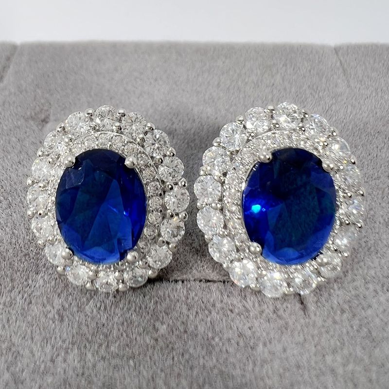 Luxury Fashion Colored Gemstone 6 Carat Tanzanite Stud Earrings Emerald Red Blue Diamond Set Gemstone Earrings Party Birthday Gift Anniversary Gift_voghion.com