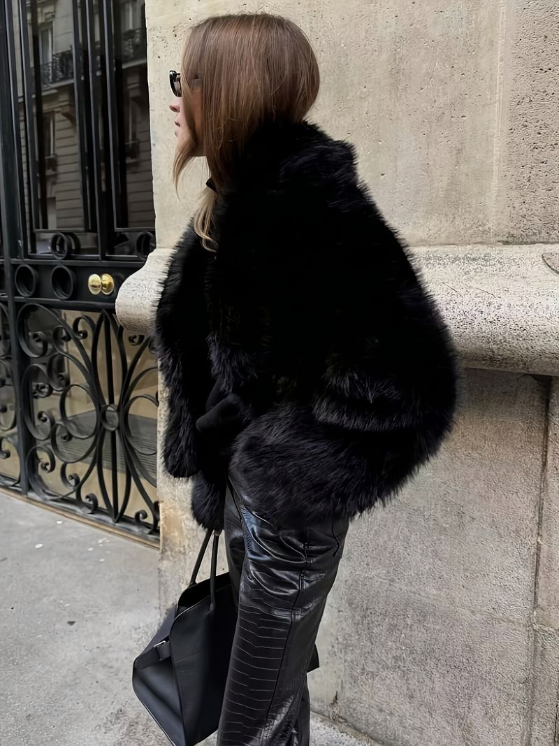 Cappotto elegante da donna foderato in pelliccia - Giacca corta morbida e calda, tinta unita lavabile Hine Autunno e Inverno, chic per le donne,_voghion.com