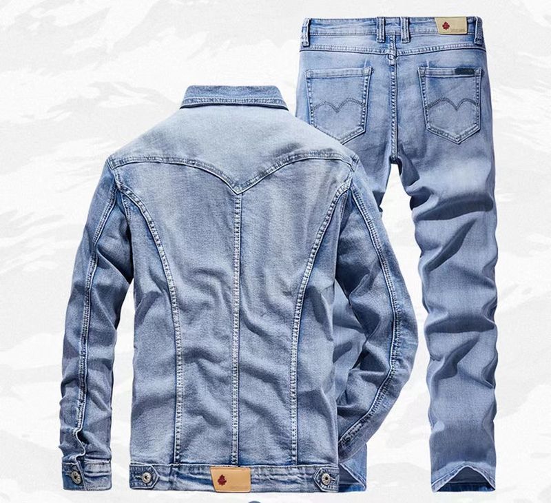 Ensemble deux pièces tendance pour homme, veste en jean et jean, tissu tricoté décontracté_voghion.com