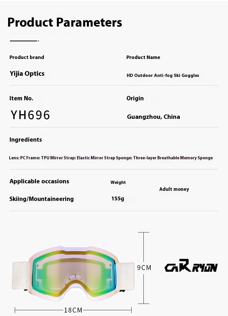 Ski double-layer anti fog cylindrical surface, men's and women's outdoor snow goggles, adult mountaineering skiing_voghion.com