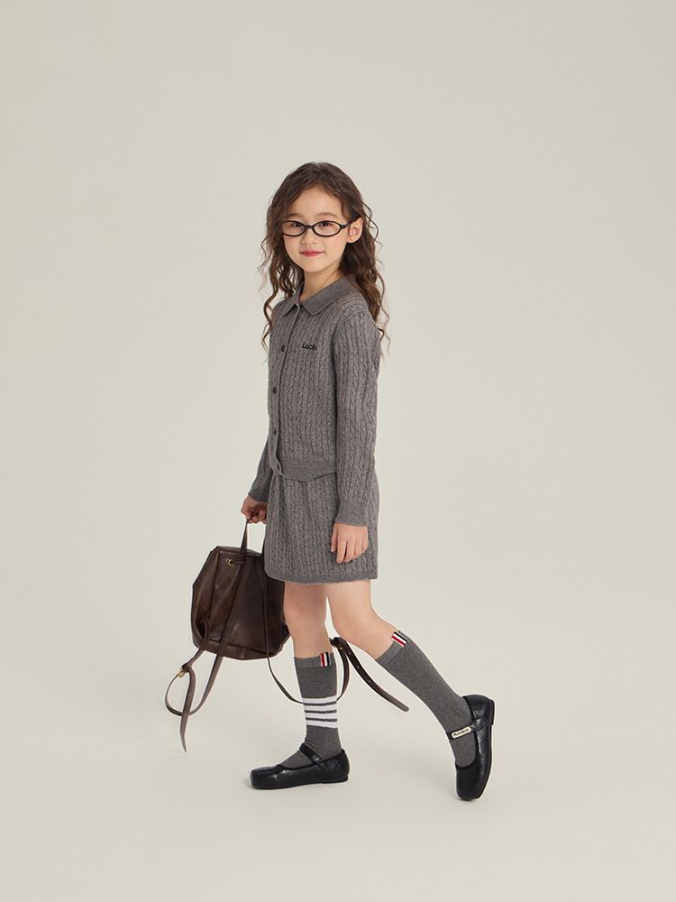 Ensemble tricoté Aimo Beibei pour filles, édition coréenne, style universitaire, nouveauté automne, pull, cardigan et jupe, 2 pièces_voghion.com