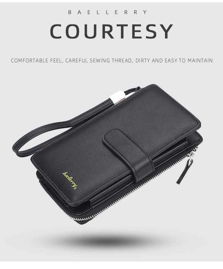 Portafoglio Baellerry da uomo, lungo, multifunzionale, borsa per cellulare, retrò, con cerniera, fibbia, all'ingrosso_voghion.com