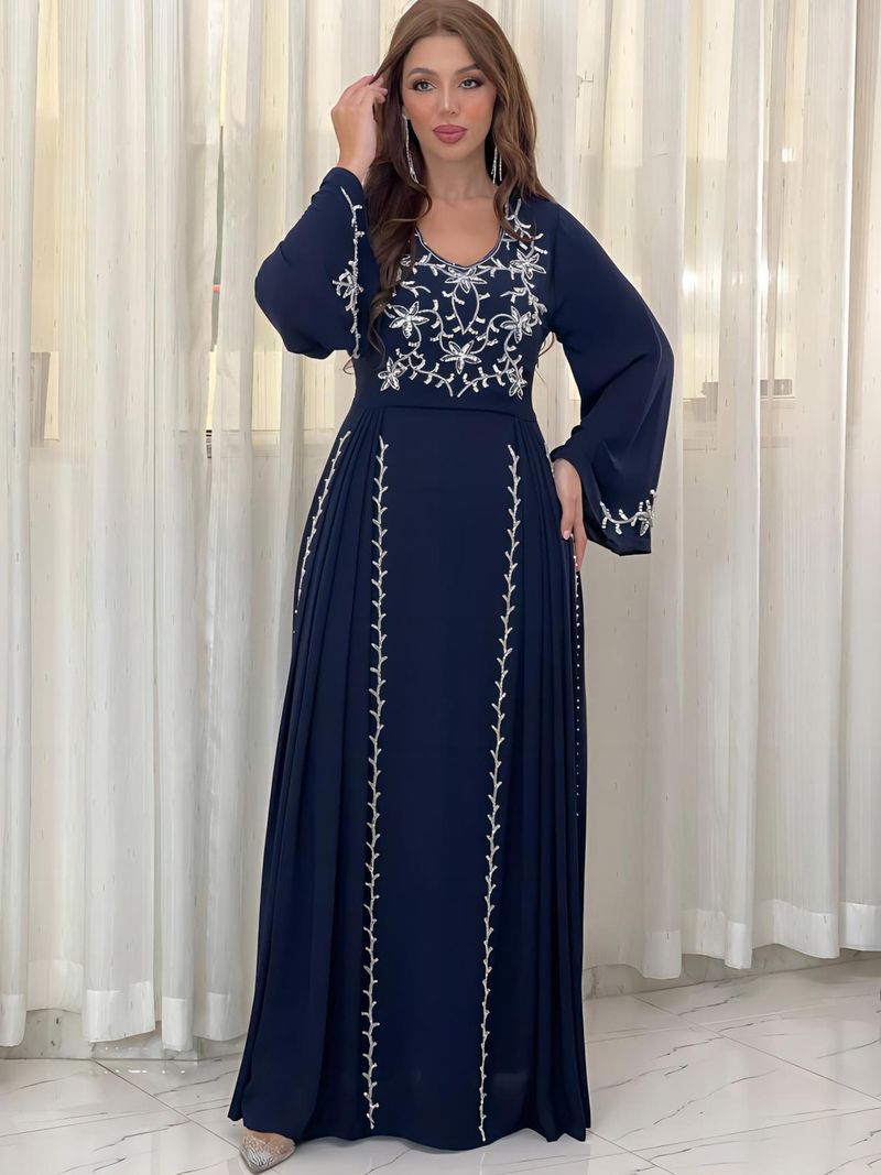 Abito da donna con ricamo e applique Abaya musulmano elegante da festa_voghion.com