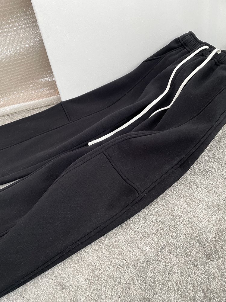 Pantaloni da jogging da donna con coulisse, foderati in pile e vita alta, vestibilità ampia, casual, in misto cotone (bianco, nero) Taglie S/M/L_voghion.com